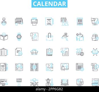 Calendar linear icons set. Scheduling, Organization, Reminders, Appointments, Planning, Time, Events line vector and concept signs. Dates,Schedule Stock Vector