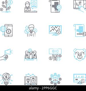 Cost reduction linear icons set. Frugality, Innovation, Optimization, Streamlining, Efficiency, Rationalization, Consolidation line vector and concept Stock Vector