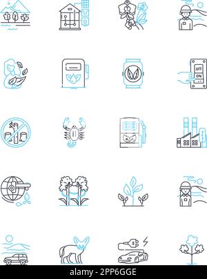 Cultivate green habits linear icons set. Sustainability, Eco-friendly, Recycling, Conservation, Reduce, Reuse, Composting line vector and concept Stock Vector