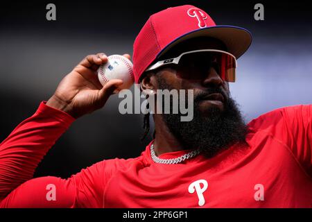 Philadelphia Phillies' Josh Harrison plays during a baseball game,  Saturday, April 22, 2023, in Philadelphia. (AP Photo/Matt Slocum Stock  Photo - Alamy