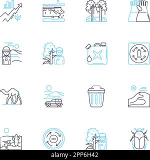 Habitat linear icons set. Shelter, Home, Ecosystem, Territory, Environment, Biosphere, Microhabitats line vector and concept signs. Living space,Niche Stock Vector