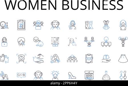 Women business line icons collection. Female entrepreneurship, Ladies' commerce, Women's enterprises, Feminine startups, Woman-led ventures, Female Stock Vector