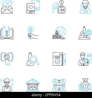 College level linear icons set. Academia, Curriculum, Exams, Lectures, Professors, Dormitory, Research line vector and concept signs. Degrees Stock Vector