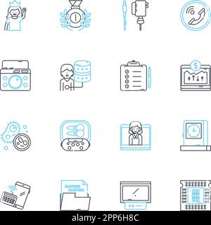 Printer linear icons set. Ink, Tr, Laser, Cartridge, Print, Scan, Copy line vector and concept signs. Paper,Wireless,Bluetooth outline illustrations Stock Vector