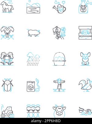 Gardening linear icons set. Soil, Seeds, Plants, Fertilizer, Compost, Watering, Pruning line vector and concept signs. Weeding,Mulch,Sunlight outline Stock Vector