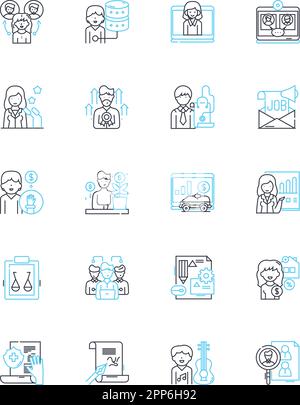 Position and Profile linear icons set. Executive, Manager, Director, Coordinator, Specialist, Analyst, Consultant line vector and concept signs Stock Vector
