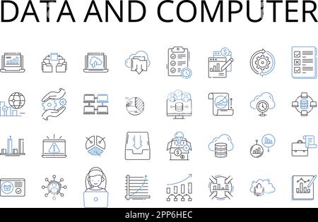 Data and computer line icons collection. Information technology, Electronic device, Web browsing, Digital media, High-speed internet, Cloud storage Stock Vector