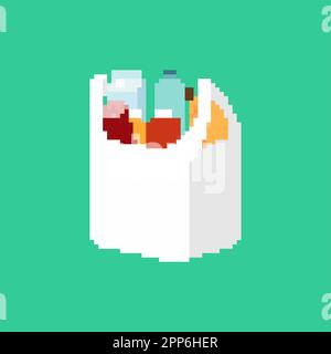 Package full food pixel art isolated. 8 bit Food pixelated. Vector illustration Stock Vector