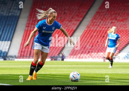 Glasgow, UK. 22nd Apr, 2023. The Semi-final of the Women's Scottish Cup took place at Hampden Park Glasgow, Scotland, UK between Rangers and Motherwell. Rangers won 2 - 0 with goals from HANNAH DAVIDSON (no 5) in 17 minutes and CHELSEA CORNET (no 18) in 88 minutes. Rangers then go into the final to play the winner between Celtic and Glasgow City. Credit: Findlay/Alamy Live News Stock Photo