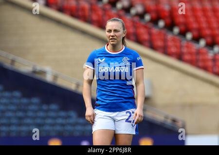 Glasgow, UK. 22nd Apr, 2023. The Semi-final of the Women's Scottish Cup took place at Hampden Park Glasgow, Scotland, UK between Rangers and Motherwell. Rangers won 2 - 0 with goals from HANNAH DAVIDSON (no 5) in 17 minutes and CHELSEA CORNET (no 18) in 88 minutes. Rangers then go into the final to play the winner between Celtic and Glasgow City. Credit: Findlay/Alamy Live News Stock Photo