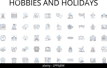 Hobbies and holidays line icons collection. Groceries, Produce, Meat, Dairy, Bakery, Deli, Prepared foods vector and linear illustration. Snacks Stock Vector