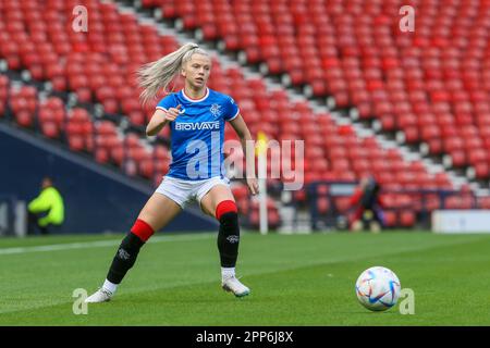 Glasgow, UK. 22nd Apr, 2023. The Semi-final of the Women's Scottish Cup took place at Hampden Park Glasgow, Scotland, UK between Rangers and Motherwell. Rangers won 2 - 0 with goals from HANNAH DAVIDSON (no 5) in 17 minutes and CHELSEA CORNET (no 18) in 88 minutes. Rangers then go into the final to play the winner between Celtic and Glasgow City. Credit: Findlay/Alamy Live News Stock Photo