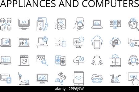 Appliances and computers line icons collection. Devices, Gadgets, Machines, Electrics, Tech, Equipment, Tools vector and linear illustration Stock Vector