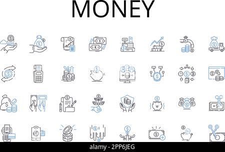 Money line icons collection. Wealth, Currency, Cash, Dough, Bucks, Moolah, Funds vector and linear illustration. Coins,Greenbacks,Scratch outline Stock Vector