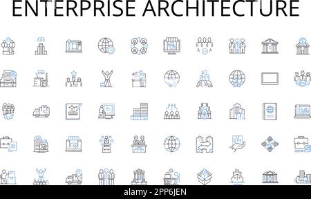 Enterprise architecture line icons collection. Majestic, Scenic, Peaks, Serenity, Summit, Wilderness, Adventure vector and linear illustration. Summit Stock Vector