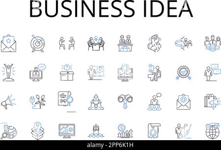 Business idea line icons collection. Marketing plan, Investment strategy, Political agenda, Social mission, Creative concept, Intellectual property Stock Vector