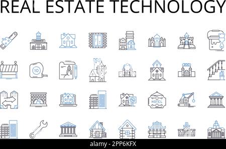 Real Estate Technology line icons collection. PropTech, Property technology, Realty tech, Smart buildings tech, CRE tech, Real estate innovation Stock Vector