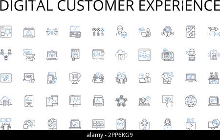 Digital customer experience line icons collection. Expedition, Trekking, Safari, Kayaking, Rafting, Climbing, Biking vector and linear illustration Stock Vector