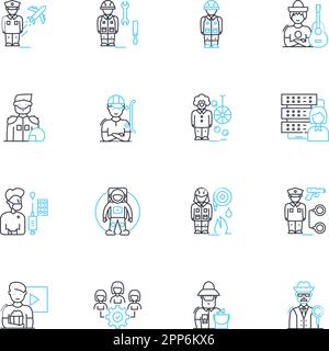 Collaborations linear icons set. Coalition, Partnership, Alliance, Teamwork, Synergy, Cooperation, Association line vector and concept signs. Unity Stock Vector