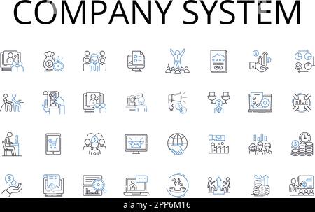 Company system line icons collection. Business structure, Corporation framework, Enterprise platform, Organization nerk, Company apparatus, Firm Stock Vector