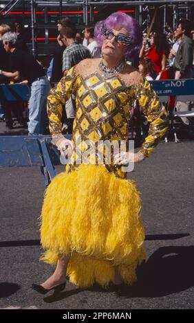 **FILE PHOTO** Dame Edna Has Passed Away. Barry Humphries, aka Dame Edna Everage attends 'Broadway on Broadway' in Times Square in New York City on September 12, 1999. Photo Credit: Henry McGee/MediaPunch Stock Photo