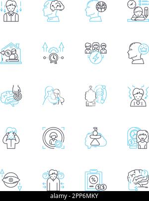 Cognitive science linear icons set. Perception, Cognition, Neuroscience, Attention, Memory, Language, Comprehension line vector and concept signs Stock Vector