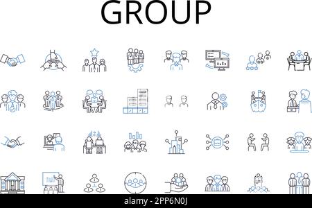 Group line icons collection. Pair, Crowd, Team, Class, Bunch, Company, Squad vector and linear illustration. Gang,Posse,Assembly outline signs set Stock Vector