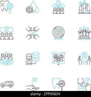organizational materials linear icons set. Folders, Binders, Dividers, Tabs, Labels, Clips, Pins line vector and concept signs. Tapes,Glue,Scissors Stock Vector