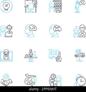 Task completion linear icons set. Achievement, Accomplishment, Success, Fulfillment, Progress, Efficiency, Productivity line vector and concept signs Stock Vector