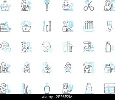 Skin treatment linear icons set. Hydration, Exfoliation, Acne, Rejuvenation, Moisturizer, Retinol, Antioxidant line vector and concept signs. Serum Stock Vector