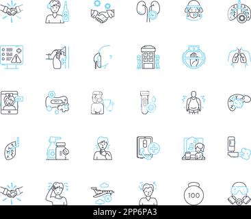 Malware prevention linear icons set. Firewall, Antivirus, Encryption, Patching, Detection, Sandbox, Phishing line vector and concept signs. Ransomware Stock Vector