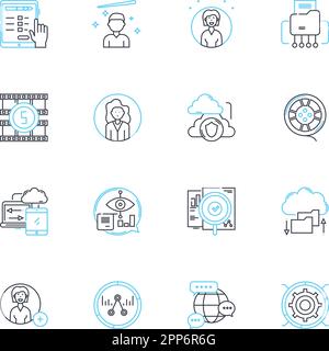 Digital applications linear icons set. Innovation, Interaction, Integration, Automation, Communication, Connectivity, Efficiency line vector and Stock Vector