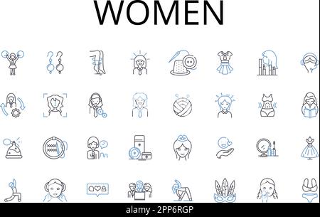 Women line icons collection. Men, Ladies, Gals, Females, Damsels, Chicks, Babes vector and linear illustration. Girls,Wives,Mothers outline signs set Stock Vector