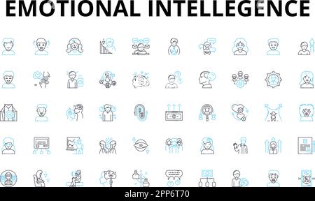 Emotional intellegence linear icons set. Empathy, Self-awareness, Self-regulation, Motivation, Perseverance, Resilience, Leadership vector symbols and Stock Vector