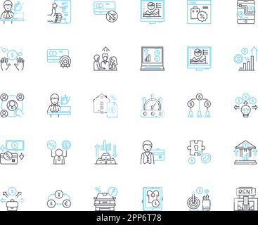 Budgetary revenue linear icons set. Income, Taxation, Fiscal, Revenue, Earnings, Funds, Monies line vector and concept signs. Receipts,Profits Stock Vector