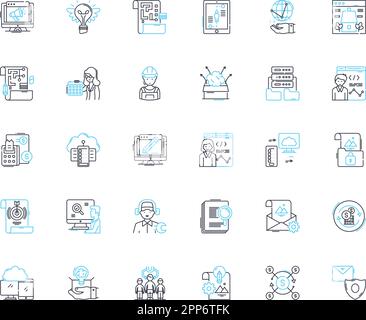 SEO optimization linear icons set. Keywords, Analytics, Content, Backlinks, Ranking, Meta-tags, Algorithm line vector and concept signs. URL,Traffic Stock Vector