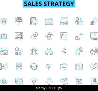 Sales strategy linear icons set. Conversion, Prospecting, Pipeline, Decision-making, forecasting, Negotiation, Upselling line vector and concept signs Stock Vector