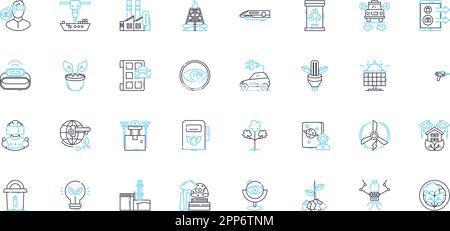 Foreign trade linear icons set. Globalization, Exports, Imports, Tariffs, Trade deficit, Currency exchange, Geopolitics line vector and concept signs Stock Vector