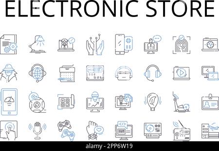 Electronic store line icons collection. Gadget shop, Tech store, Device retailer, Digital emporium, Computer mart, Multimedia outlet, Audiovisual Stock Vector