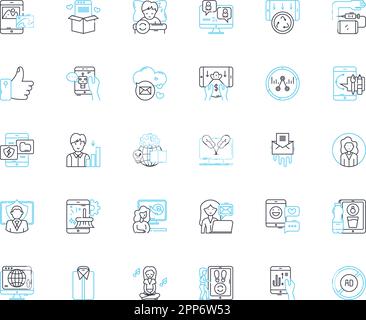 Content experience linear icons set. Engagement, Storytelling, Personalization, Navigation, Design, Interactivity, Immersive line vector and concept Stock Vector