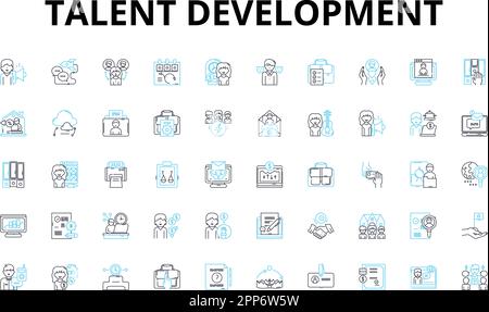 Talent development linear icons set. Growth, Learn, Progression, Coaching, Capability, Development, Learning vector symbols and line concept signs Stock Vector