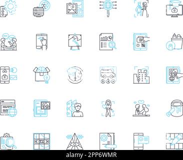 Web industry linear icons set. E-commerce, SEO, Hosting, Coding, Web design, HTML, CSS line vector and concept signs. JavaScript,CMS,Content outline Stock Vector