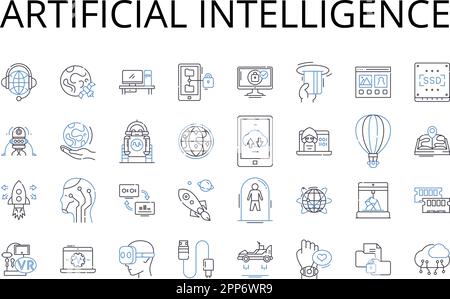 Artificial intelligence line icons collection. Machine learning, Cognitive computing, Digital automation, Autonomous systems, Robotic intelligence Stock Vector