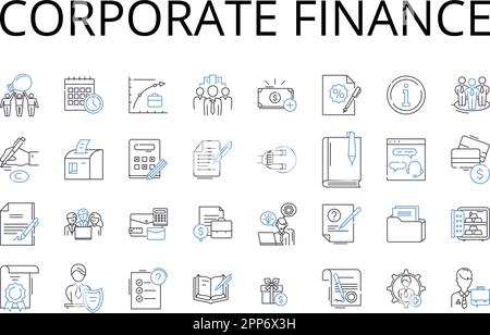 Corporate finance line icons collection. Business management, Financial planning, Investment banking, Economic analysis, Accounting principles, Market Stock Vector