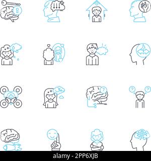 Cognitive Ability linear icons set. Intelligence, Comprehension, Memory, Perception, Reasoning, Logic, Attention line vector and concept signs. Focus Stock Vector