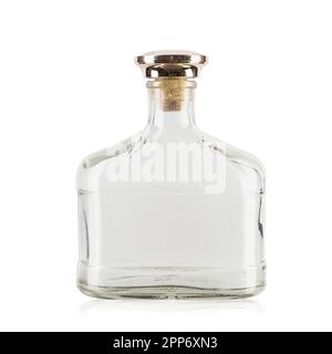 Empty cognac bottle with cork isolated on white background. File contains clipping path Stock Photo