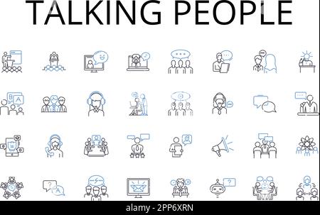 Talking people line icons collection. Conversing individuals, Communicating folks, Chattering individuals, Bantering people, Chatting group Stock Vector