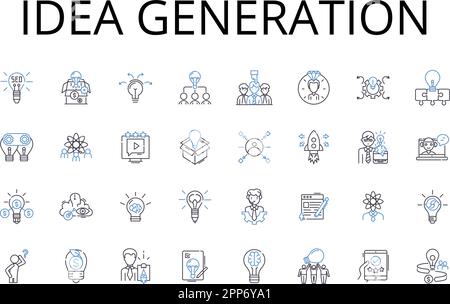 Idea generation line icons collection. Brainstorming session, Conceptualization creation, Innovation initiation, Originality inception, Perception Stock Vector
