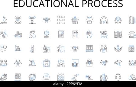 Educational process line icons collection. teamwork, synergy, coordination, communication, productivity, planning, brainstorming vector and linear Stock Vector