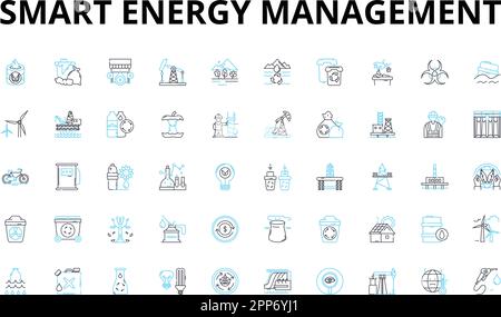 Smart energy management linear icons set. Efficient, Sustainability, Optimization, Automation, Conservation, Renewable, Monitoring vector symbols and Stock Vector